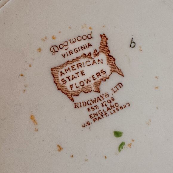 Pair of Vintage Dogwood VA Plates-American State Flowers-Ridgways Ltd of England - Picture 8 of 9